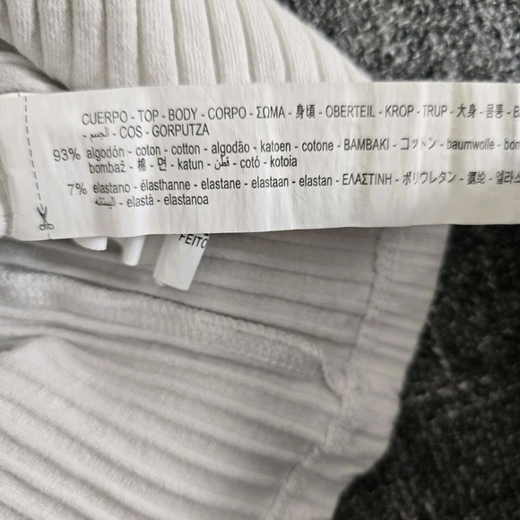 Zara Cropped Ribbed Long Sleeve Polo Shirt Size Women's Small White Stretch - Picture 6 of 9